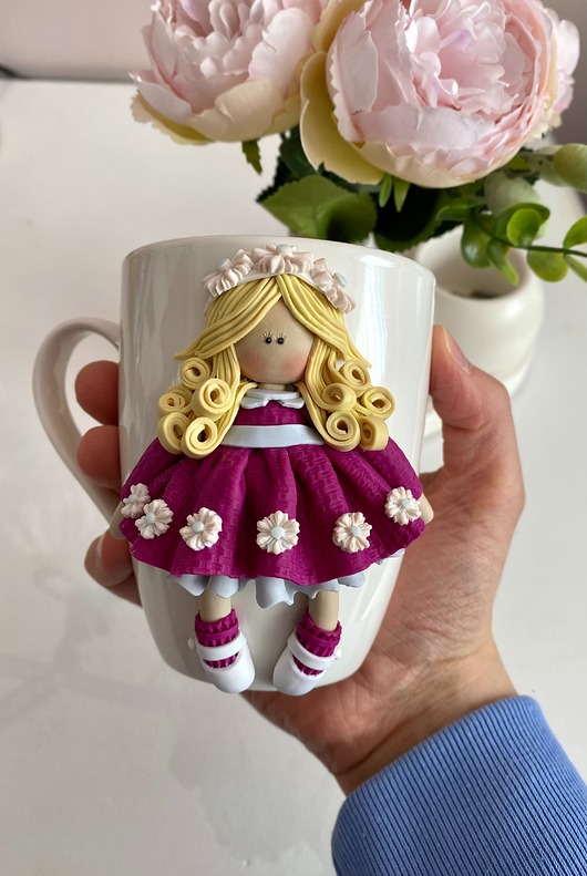 kubki Ceramiczny kubek z dekorem z gliny polimerowej 2D