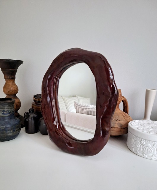 lustra stojące i wiszące Lustro z ceramiczną ramką brązową