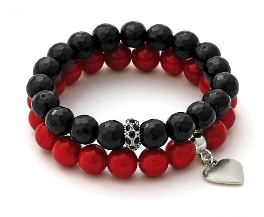 Red jade with heart & onyks withcrystal bead Lavoga