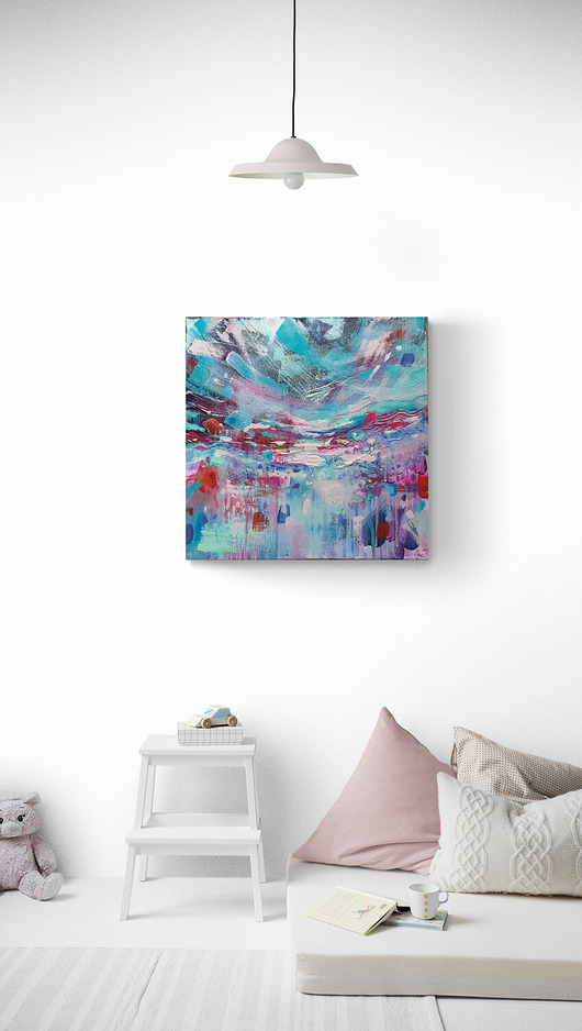 obrazy Obraz ręcznie malowany na płótnie 40x40 cm - abstrakcyjny pejzaż