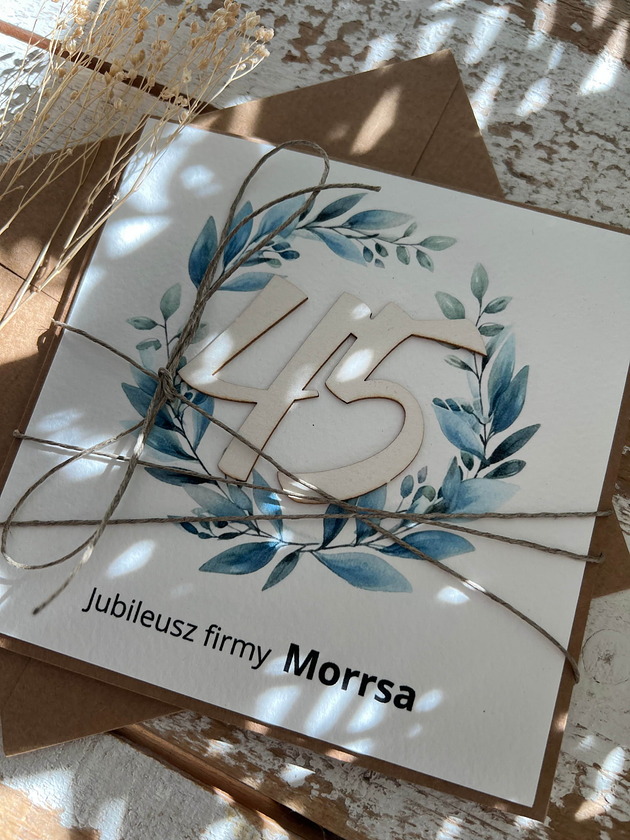 kartki scrapbooking Ręcznie robiona kartka na 45 jubileusz firmy z personalizacją (45-lecie dział