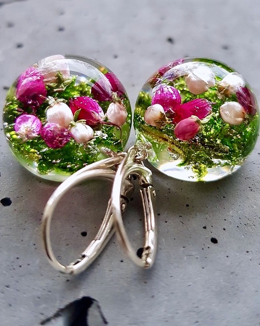Kolczyki srebrne z mchem i wrzosem Grol Jewellery