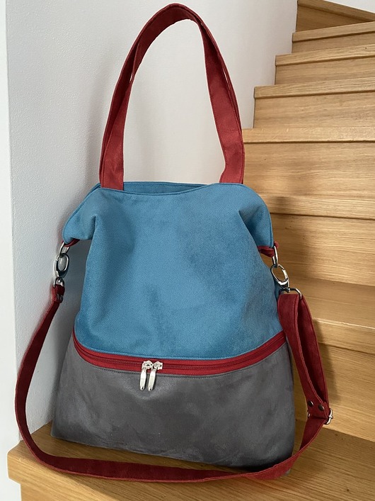 torby na ramię Duża torba na ramię z zapinaną kieszenią - turkus, c.szary, bordo