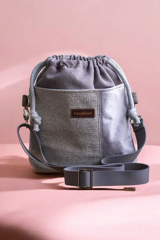 torebki mini Szara listonoszka z kominem patchwork plecionka