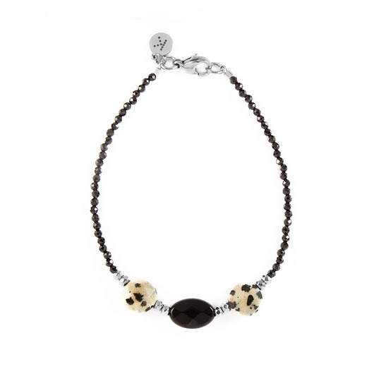 bransoletki z kamieni naturalnych Bransoletka z owalnych Onyksów - dobrobyt i witalność - Wersja Srebrna