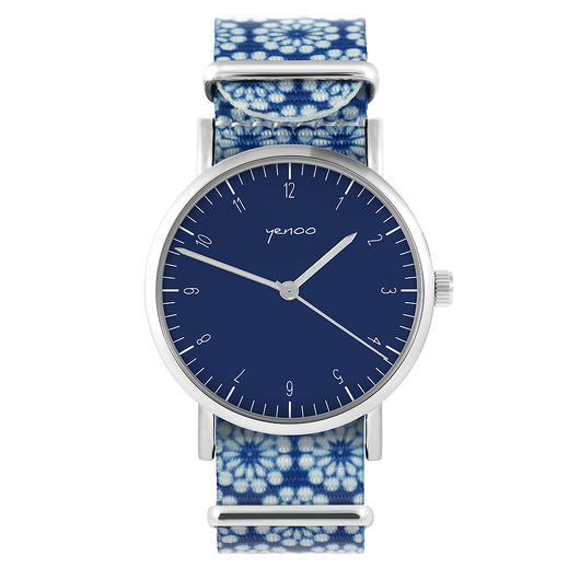 zegarki damskie Zegarek - Simple granatowy - niebieski, kwiaty