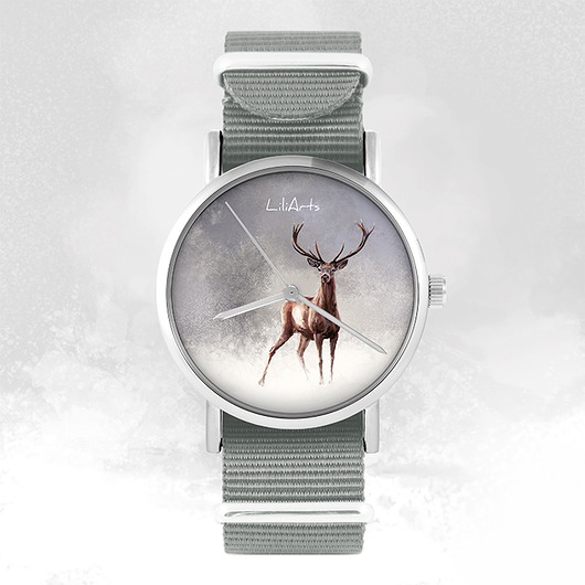 zegarki unisex Zegarek - Jeleń 2 - szary, nylonowy