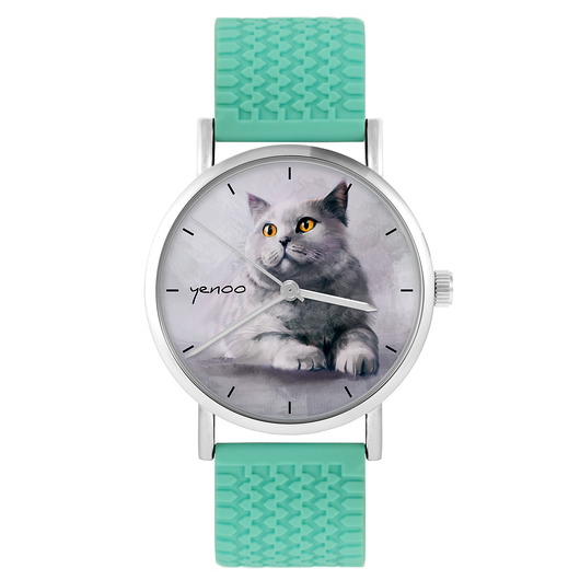 zegarki unisex Zegarek - Kot brytyjski - silikonowy, turkus