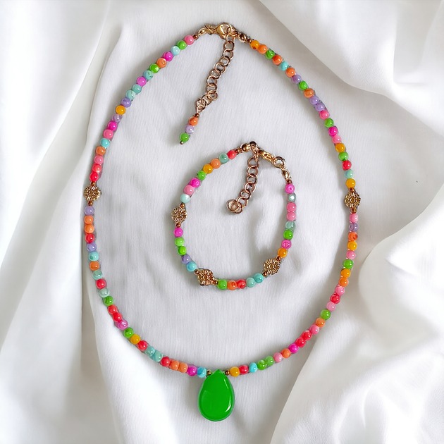 komplet biżuterii RAZEM TANIEJ : summer collection :: kolorowa muszla, jadeit, kwiatuszki