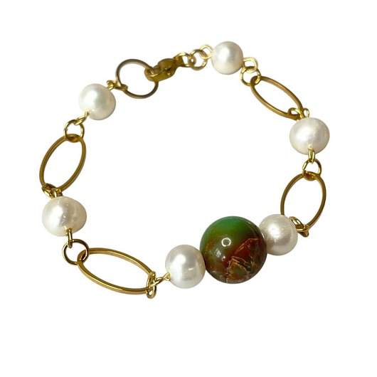 bransoletki złote Bransoletka z jaspisem w otoczeniu pereł