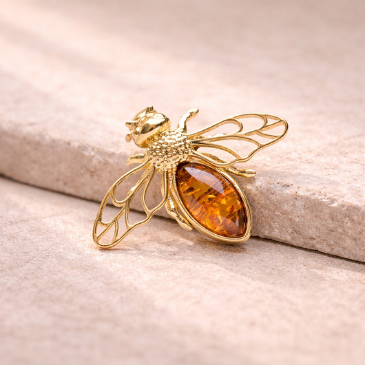 broszki Broszka pszczoła z bursztynem bałtyckim srebro 925 Broszka bursztynowa