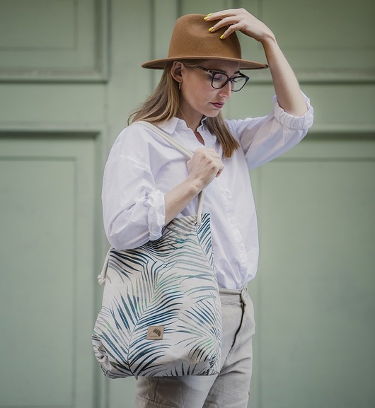 Torba z weluru liście palmy,rączki ze sznurka Karolina Audycka