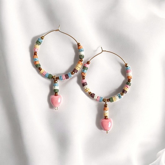 kolczyki z kamieniami Kolczyki z serduszkami : okazałe, duże : lawa, serduszka ceramiczne