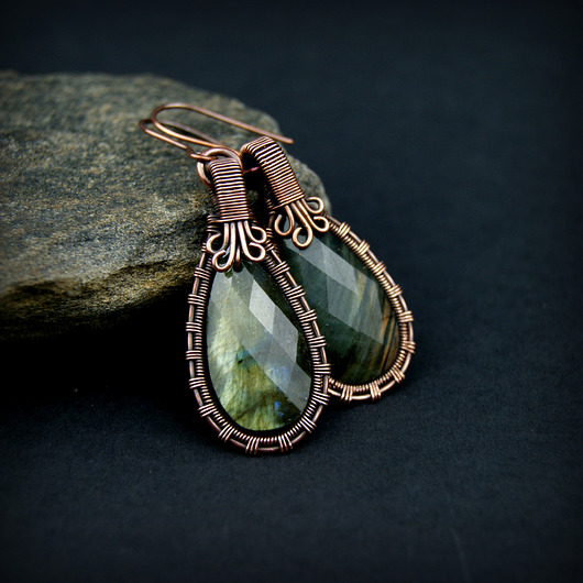 kolczyki wire wrapping Kolczyki z labradorytem