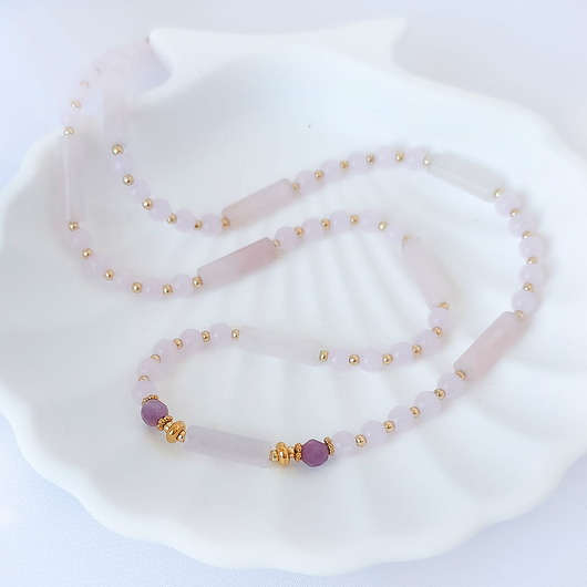 korale Naszyjnik z kamieni naturalnych: kwarc różowy, rubin