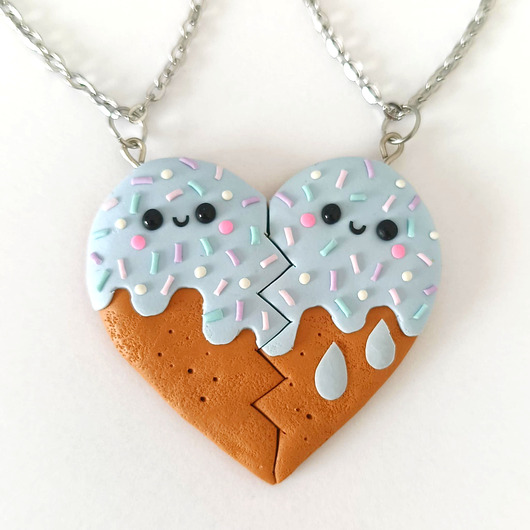 naszyjniki - inne Niebieski Naszyjnik Serce Naszyjnik 2 Połówki Serca