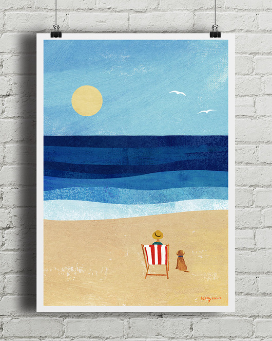 plakaty Nad morzem z psem - plakat fine art