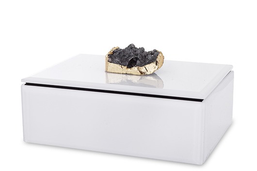 pojemniki na biżuterię Szkatułka szklana na biżuterię 16x12x8,5 cm DEKOR AGAT biała