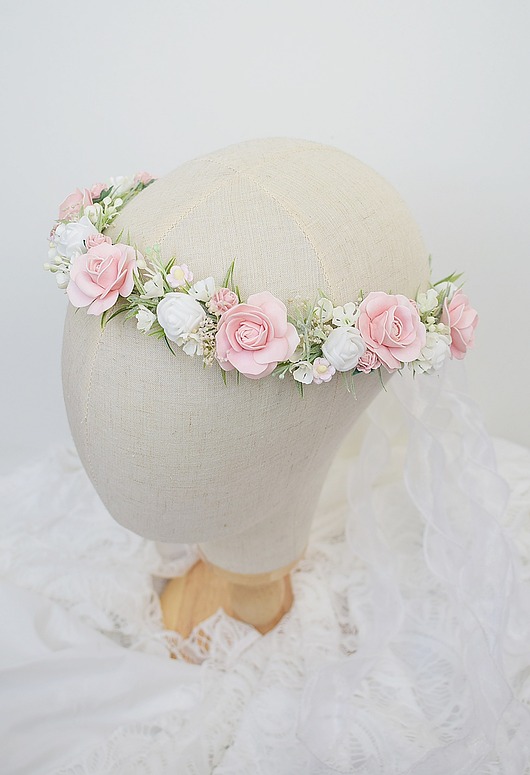 wianki komunijne Delikatny Wianek komunijny jak żywy biel, ivory , zieleń,