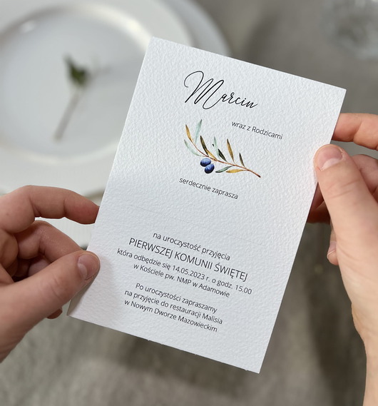zaproszenia na komunię Zaproszenia na komunię z gałązką oliwną