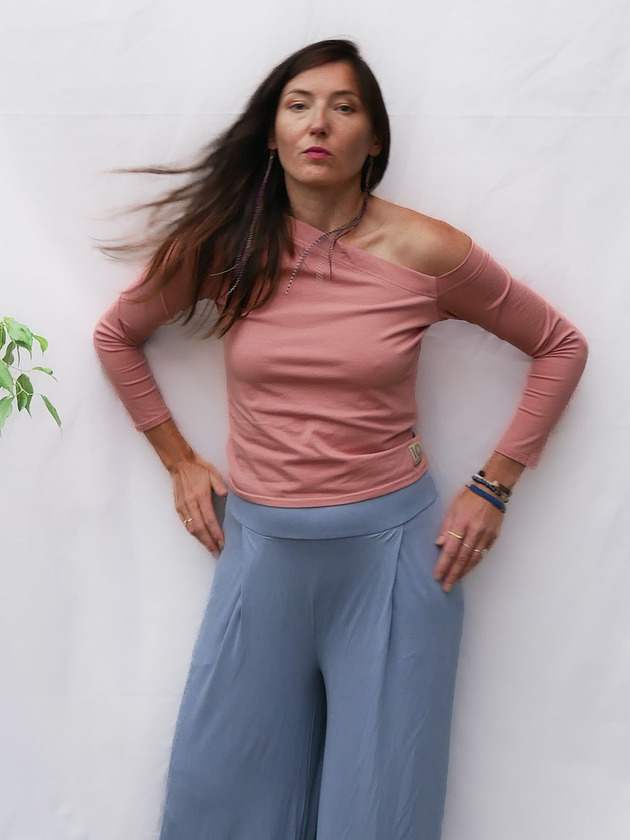 bluzki z długim rękawem damskie Asymetryczny longsleeve bawelna organiczna