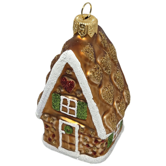 bombki Ręcznie malowana bombka szklana brązowy piernikowy domek zdobiony brokatem