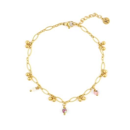 bransoletki z kamieni naturalnych Bransoletka na nogę - złote kuleczki