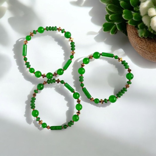 bransoletki z kamieni naturalnych SUMMER green : bransoletka na gumce : jadeit zielony, złoty hematyt