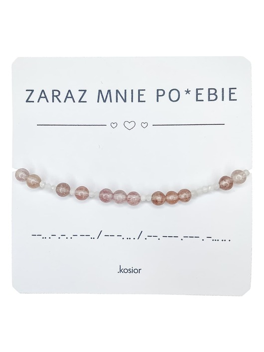 bransoletki na sznurku Bransoletka z alfabetem Morse Kwarc truskawkowy i Kamień księżycowy