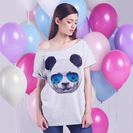 Panda na wakacjach Krótki szary Oversize ONE MUG A DAY