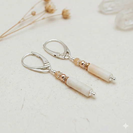 kolczyki srebrne Kolczyki z beżowym jaspisem  beżowe kolczyki  srebro 925