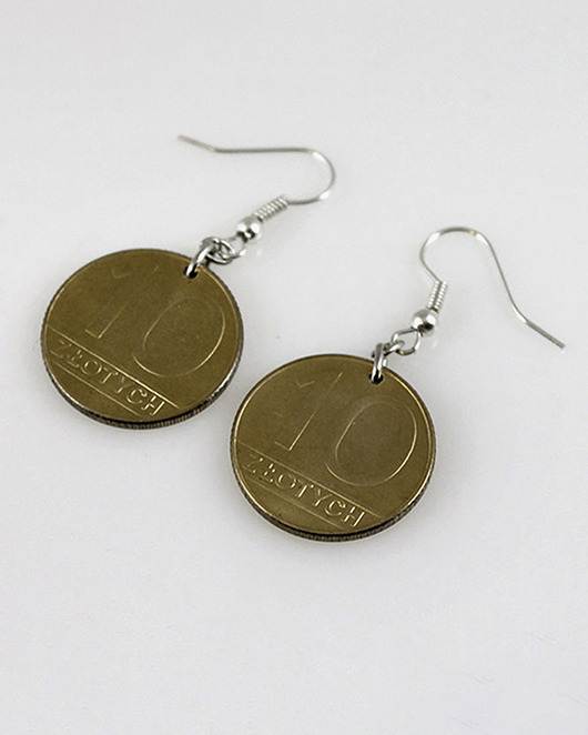 kolczyki wire wrapping Dziesiątki - kolczyki (lub klipsy) z monet