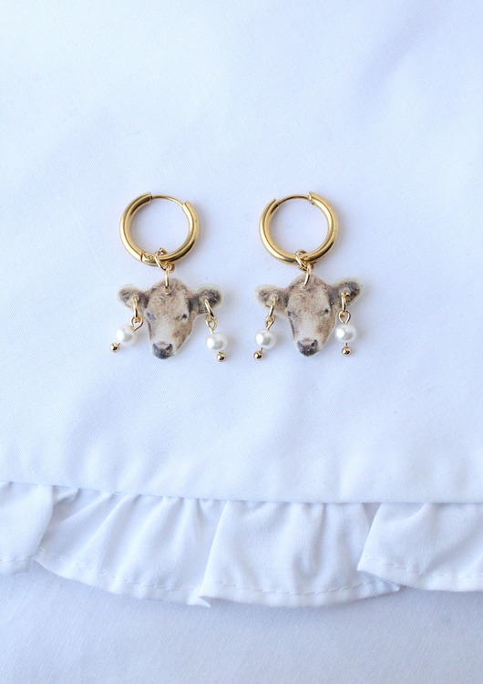 kolczyki z żywicy Kolczyki Alpejskie Krowy z perłami