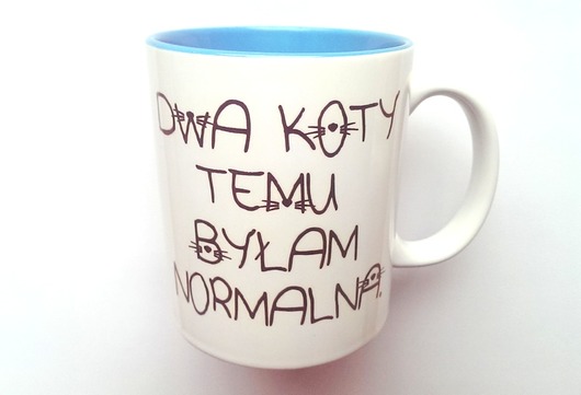 Kubek DWA KOTY TEMU z błękitnym wnętrzem  FarrowDesign
