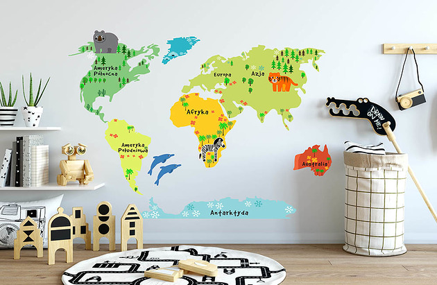 Naklejki ścienne Zwierzakowa mapa świata XL Make My Wall 