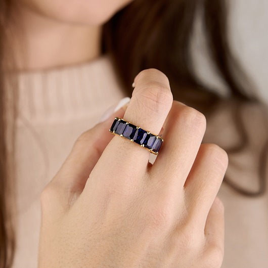 pierścionki złote Pierścionek z cyrkoniami szafirowymi srebro 925 pozłacane