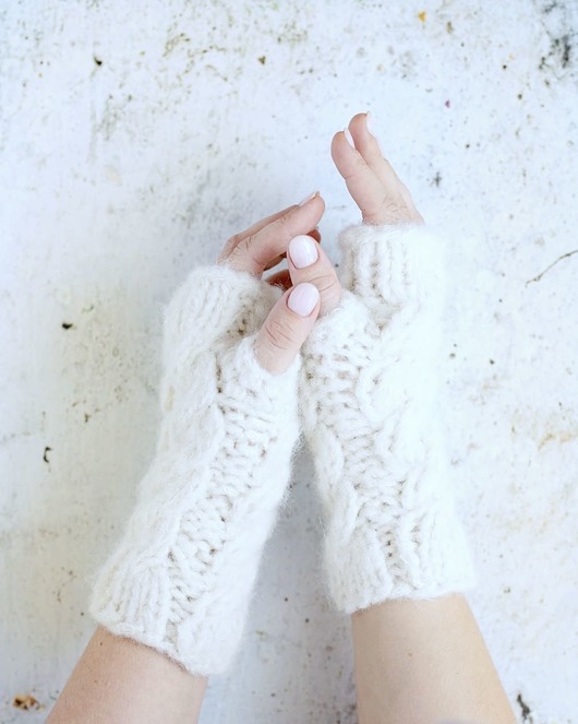rękawiczki damskie Mitenki z warkoczami LULLABY 100 % alpaka