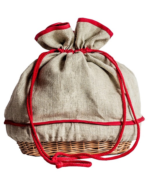 kuchnia - różne Lniany chlebak z koszykiem wiklinowym