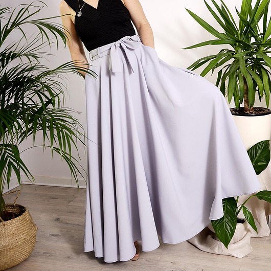 spódnice maxi Szara spódnica z pełnego koła długa maksi