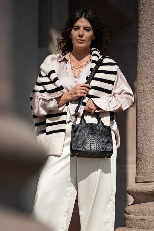 torby na ramię Skórzana torebka - czarna - tłoczona pyton - Glam Bag