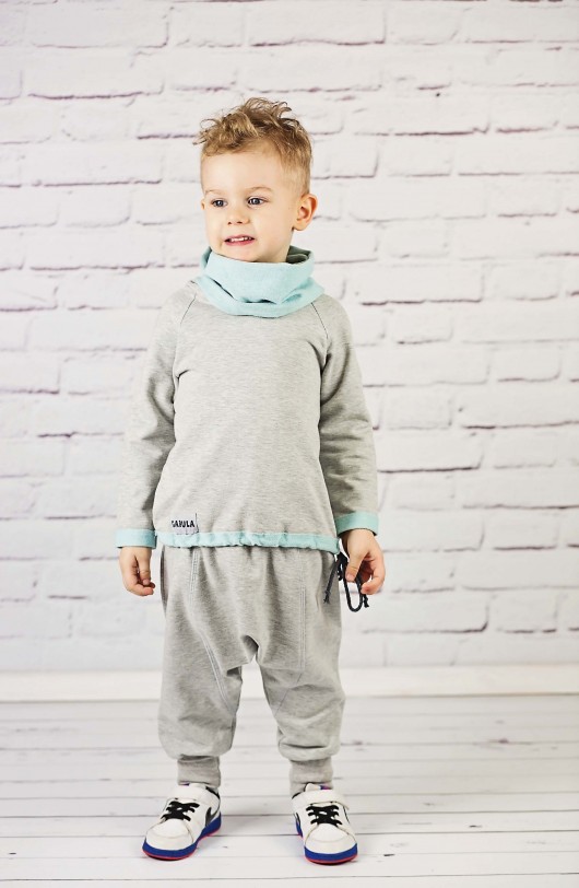 Bluza z kominem i sznurkiem szaro turkusowa Gapula