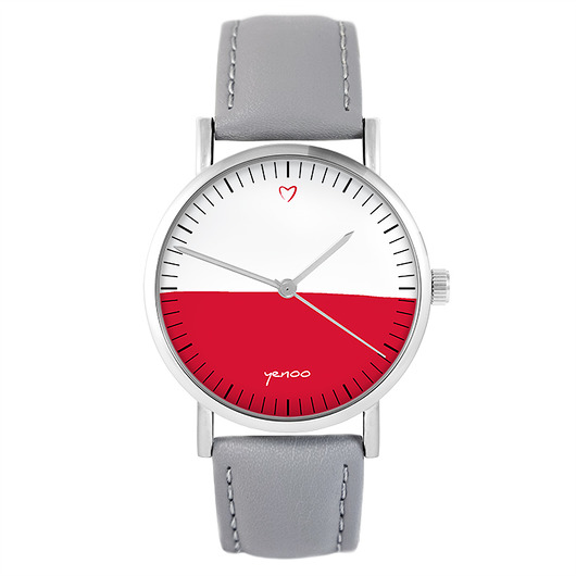 zegarki unisex Zegarek - Polska flaga - skóra, szary