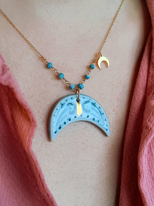 złote naszyjniki Naszyjnik pozłacany Lunula Błękitna Kolekcja Parian
