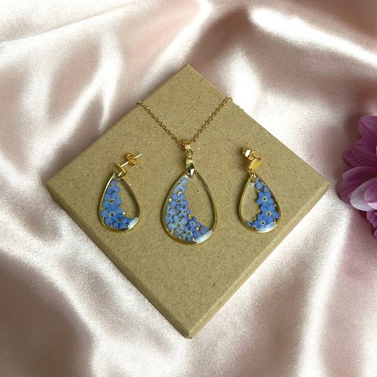 komplet biżuterii Łezki z niezapominajkami