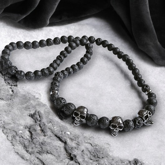 biżuteria męska Naszyjnik MĘSKI - czachy - lawa & stal szlachetna