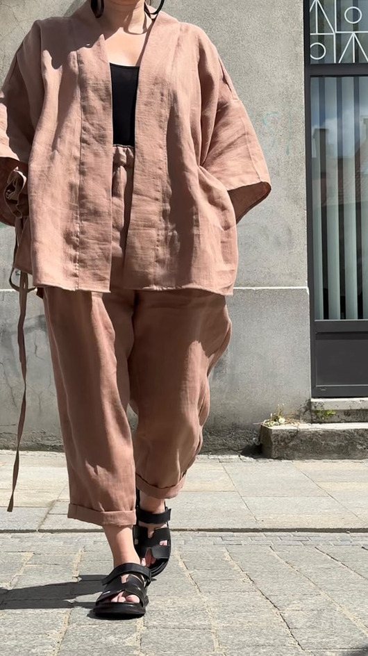bluzki kimonowe damskie Lniane kimono nr 5 100% LEN