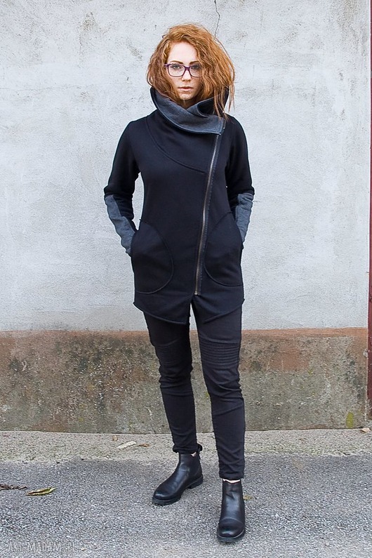 bluza bez kaptura damska Bluza damska asymetryczna , wysoka stójka
