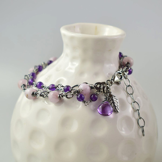 bransoletki z kamieni naturalnych Morganit z ametystem w srebrze - bransoletka