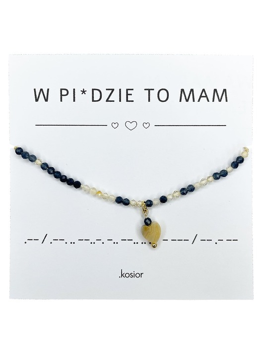 bransoletki na sznurku Bransoletka z alfabetem Morse Jadeit indygo, cytryn, Amazonit