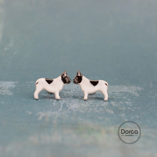 Buldog francuski mini- ceramiczne kolczyki Dorca